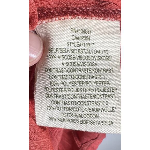 Tiny X Anthropologie Size XS Orange Embroidered Roll Tab Sleeve Henley Top - Picture 7 of 9